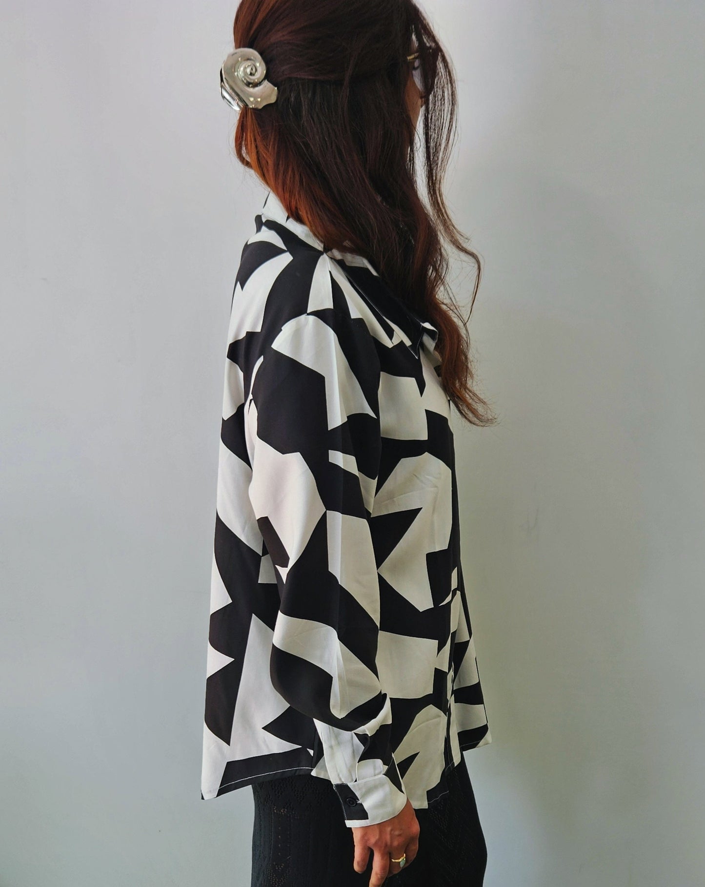 Abstract Mono Print Oversized Shirt, side view
