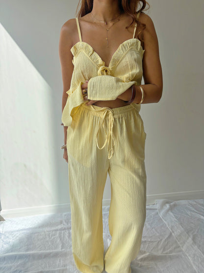 Cindy Soft Yellow Textured Trousers