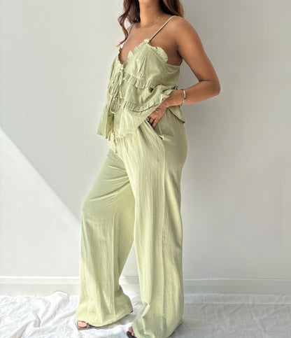 Cindy Soft Green Textured Trousers