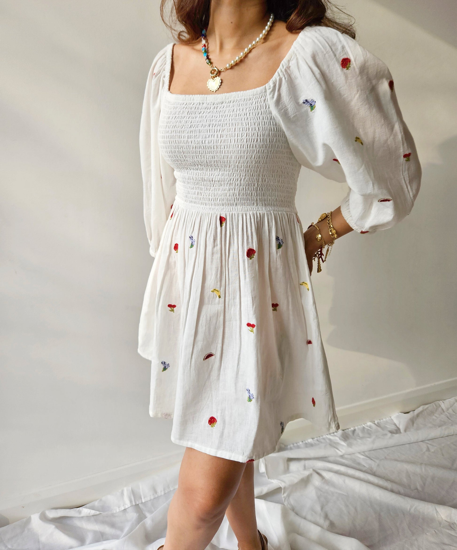 Berry Fruit Embroidered Mini Dress Berry Fruit Embroidered Mini Dress