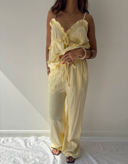 Cindy Soft Yellow Textured Trousers