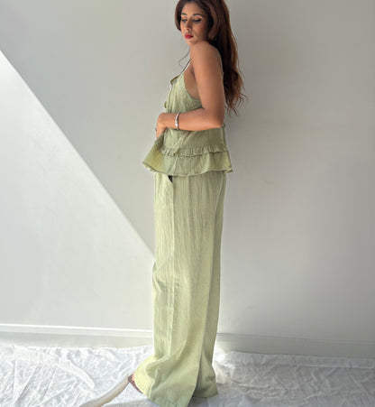 Cindy Soft Green Textured Trousers
