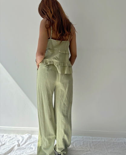 Cindy Soft Green Textured Trousers