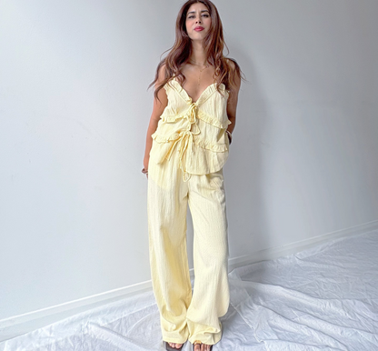 Cindy Soft Yellow Textured Trousers