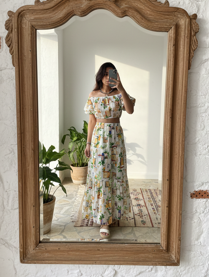 Isabella Postcard Print Maxi Skirt