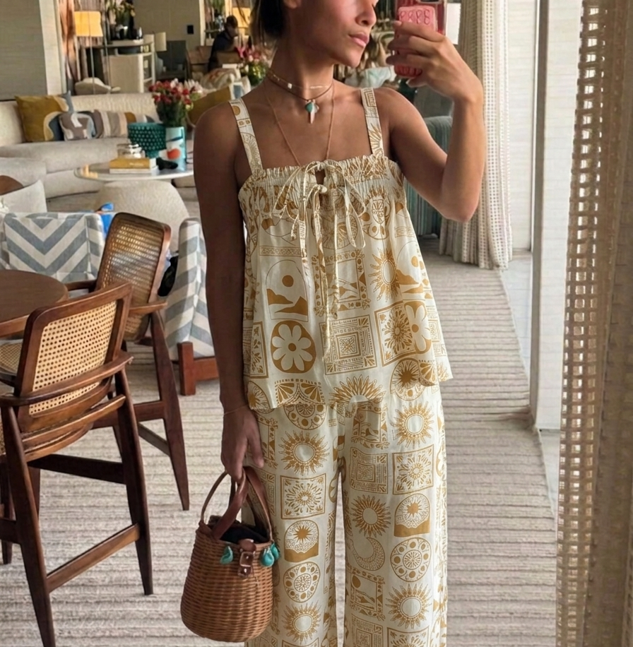 Ella Tan Tile Babydoll Top