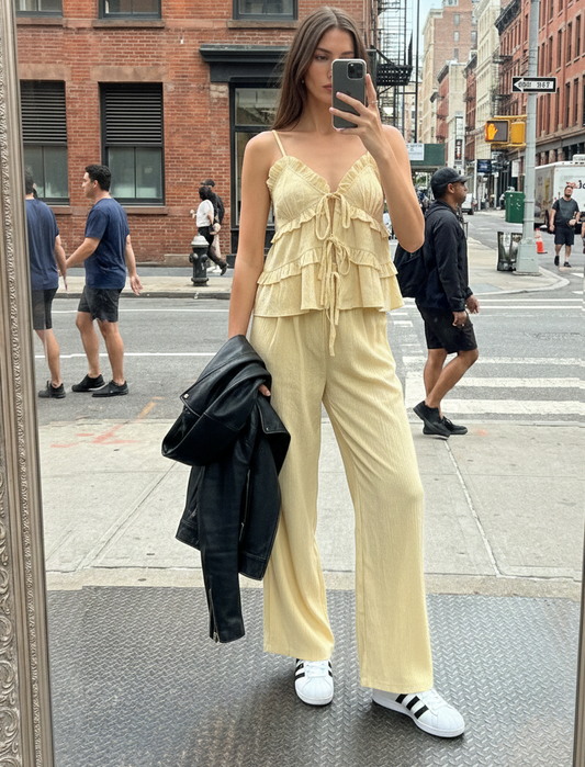 Cindy Soft Yellow Textured Trousers