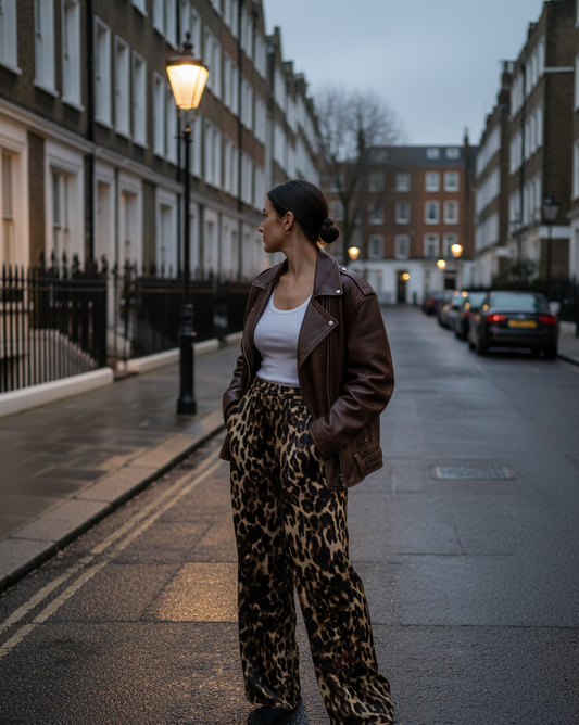 Saskia Leopard Print Wide Leg Trousers
