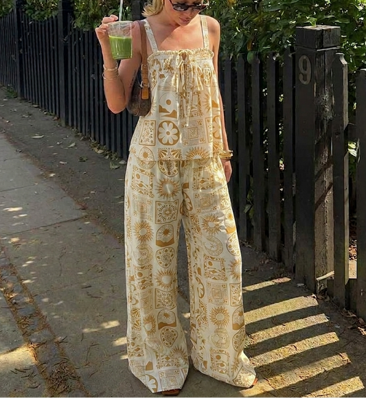 Riley Tan Tile Wide Leg Trousers