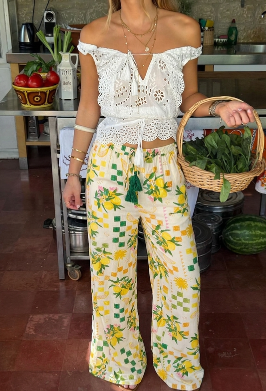 Riley Lemon Wide Leg Trousers