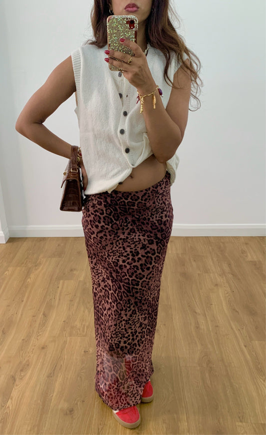 Leopard Print maxi skirt, front view